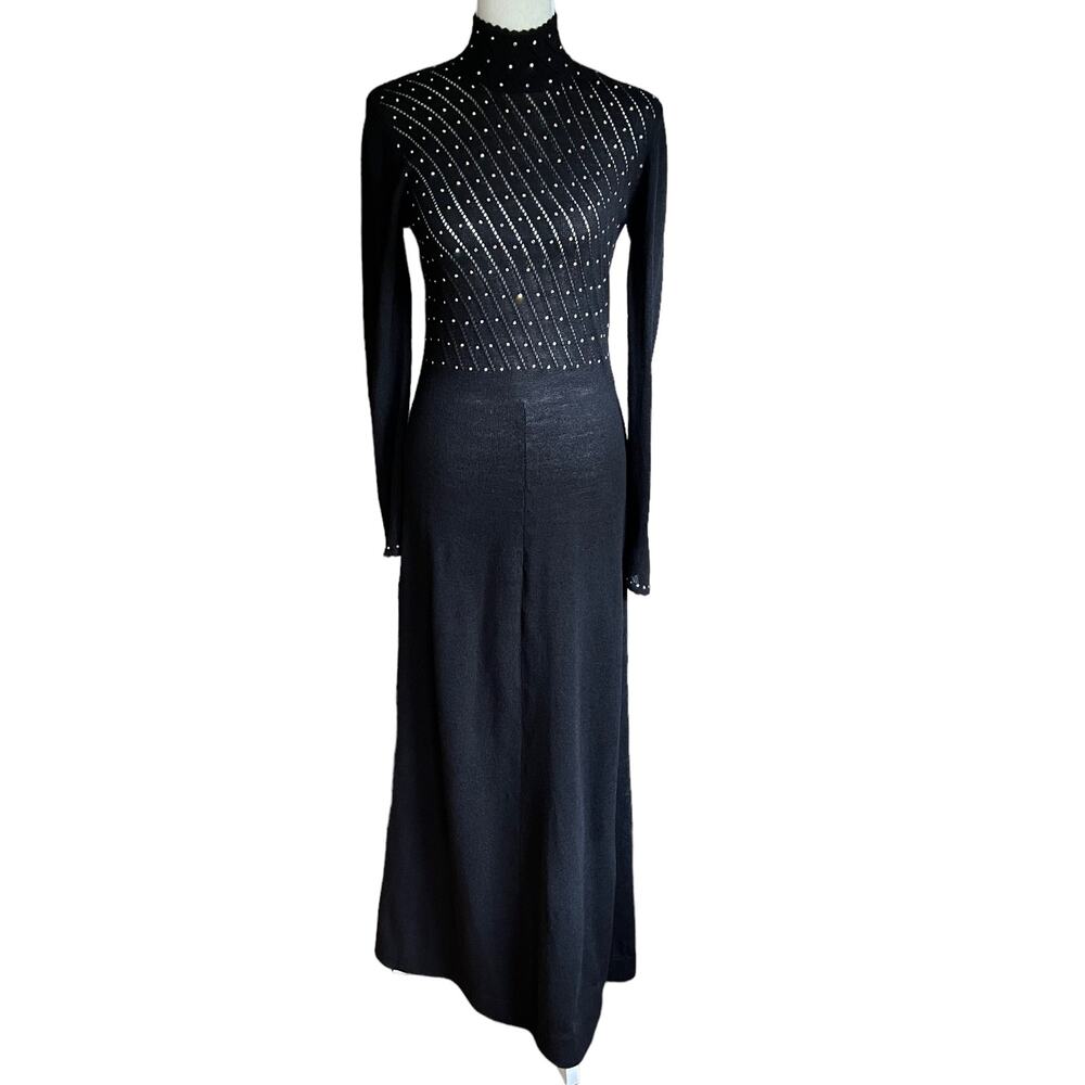 Palena Knit Mock Neck Evening Dress Rhinestones Size 10 True 60s Vintage EUC‎